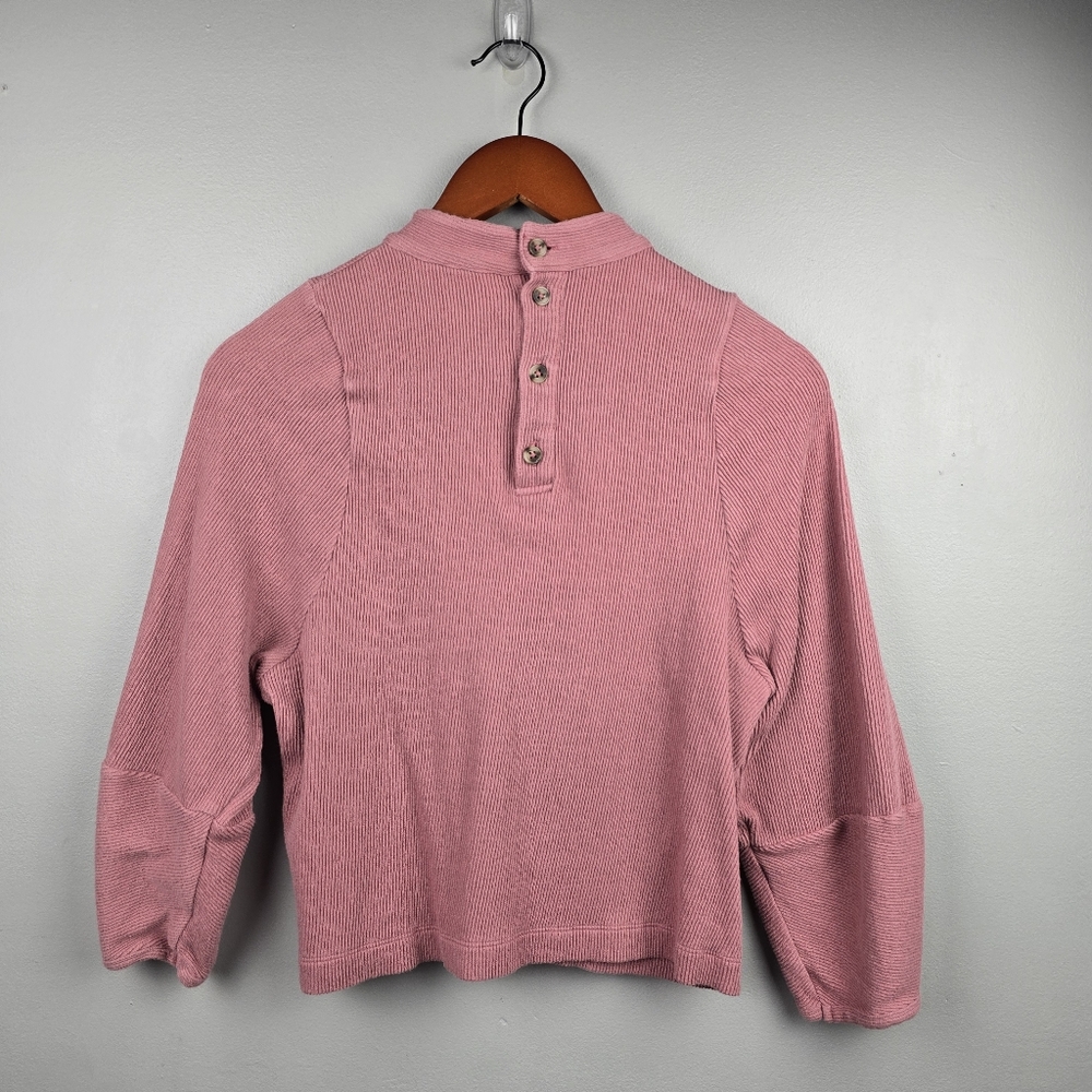 MADEWELL Texture&Thread‎ 3/4 Sleeve Crop Blouse Mock Neck Mauve Women Sz XXS